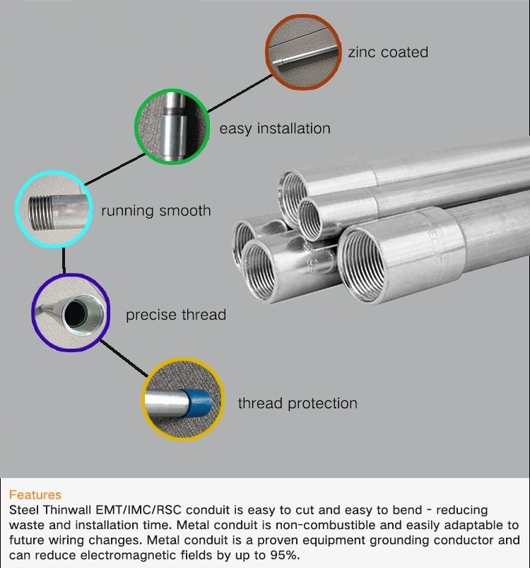 Emt conduits and accessories 1 in emt electric conduits 12 tuberia metalica emt tube galvanize