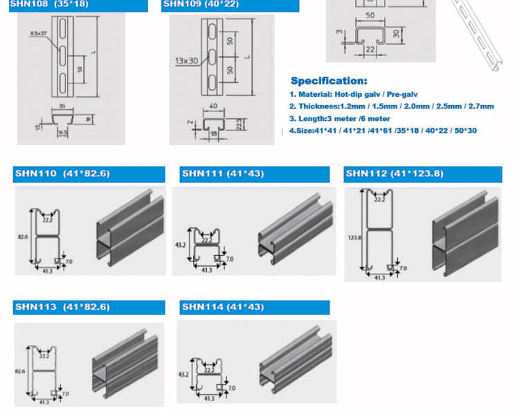 Galvanized Strut channel 41x41 C channel Unistrut seismic bracing seismic bracket