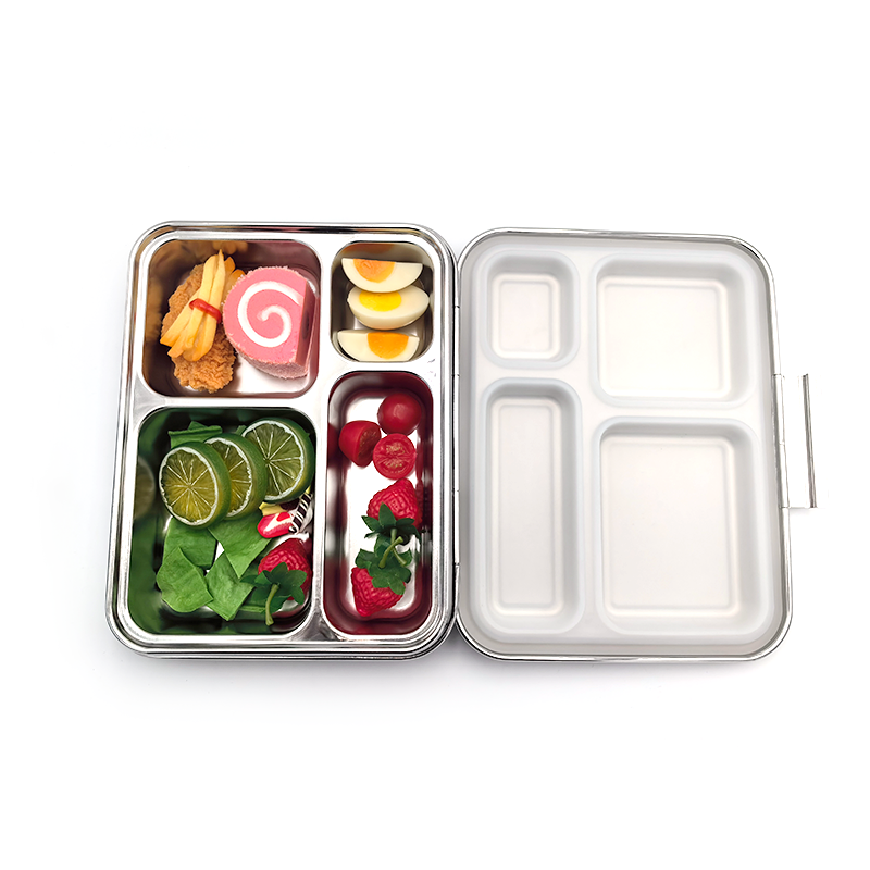 SSPH Wholesale silicone leak-proof stainless steel lunchbox Silicone lunch box 4 cells steel lunch box with lid