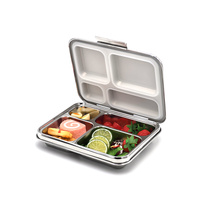 SSPH Wholesale silicone leak-proof stainless steel lunchbox Silicone lunch box 4 cells steel lunch box with lid