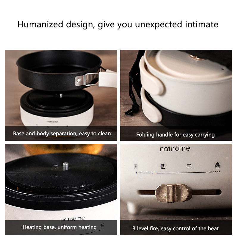 Induction Cookers Split Type Cooking Pot 1.2L Multifunction Electric Hot Pot with Folding Handle Mini Portable Travel 220V Round