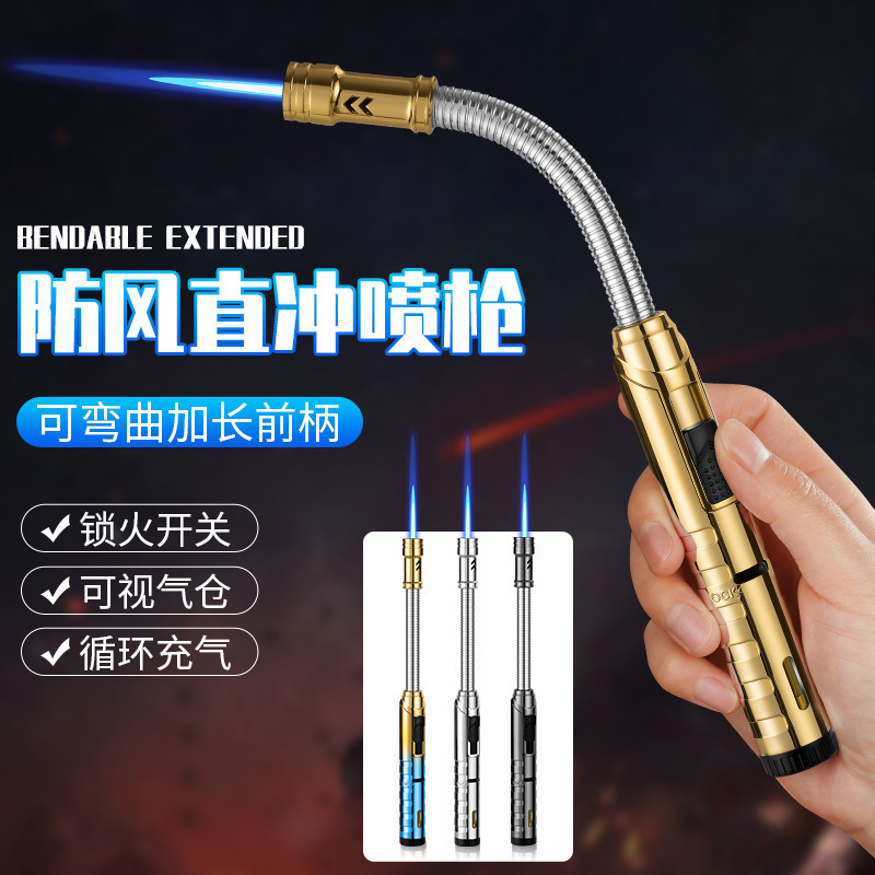 Blue Jet Flame Torch Lighter Long Flexible Windproof Gas Lighter For Kitchen Camping Bbq