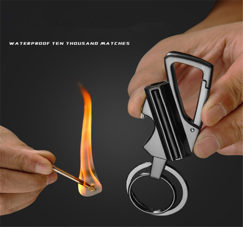 Carabiner Permanent Match Lighter Striker Waterproof Outdoor Survival Tool Keychain Flint Fire Starter Petrol Camping