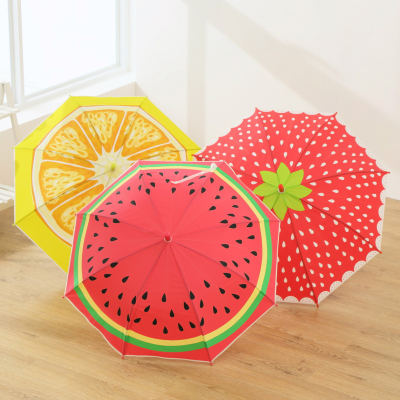 Printing Watermelon Cartoon Rain Gear Umbrella For Kids Long Straight Umbrella Rainy Fruits Umbrellas