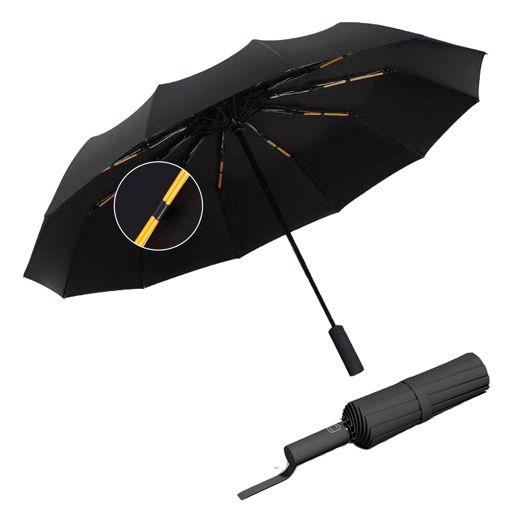 Unisex Large Size Rain Umbrella Fully Automatic Folding Umbrella With Leather Sleeves 10k Windproof Sun Umbrellas