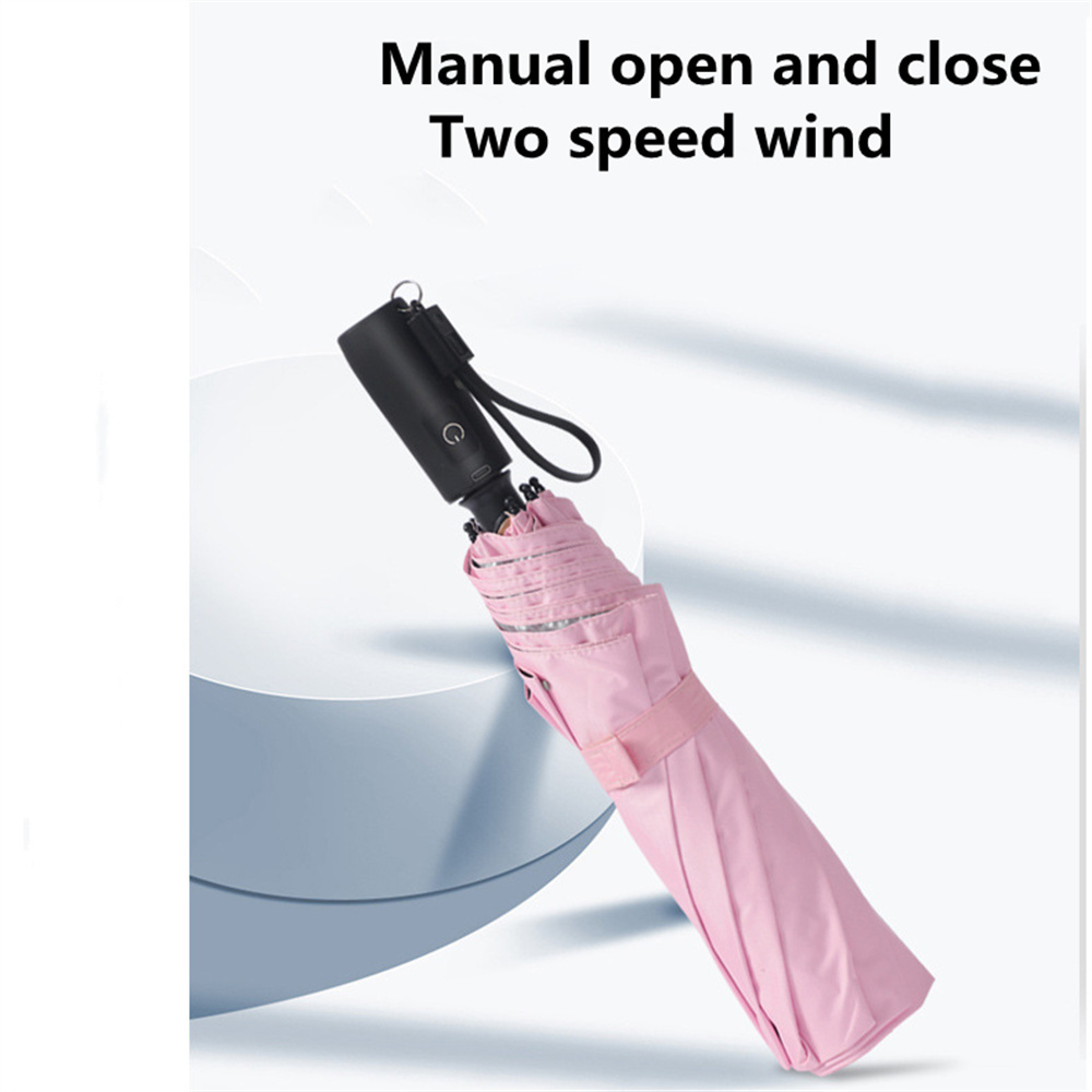 Reverse 3 Folding 7k Umbrella With Fan Mini Portable Usb Charging Umbrellas Uv Protection Umbrella