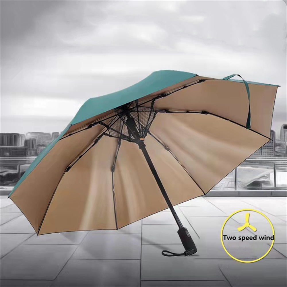 Reverse 3 Folding 7k Umbrella With Fan Mini Portable Usb Charging Umbrellas Uv Protection Umbrella