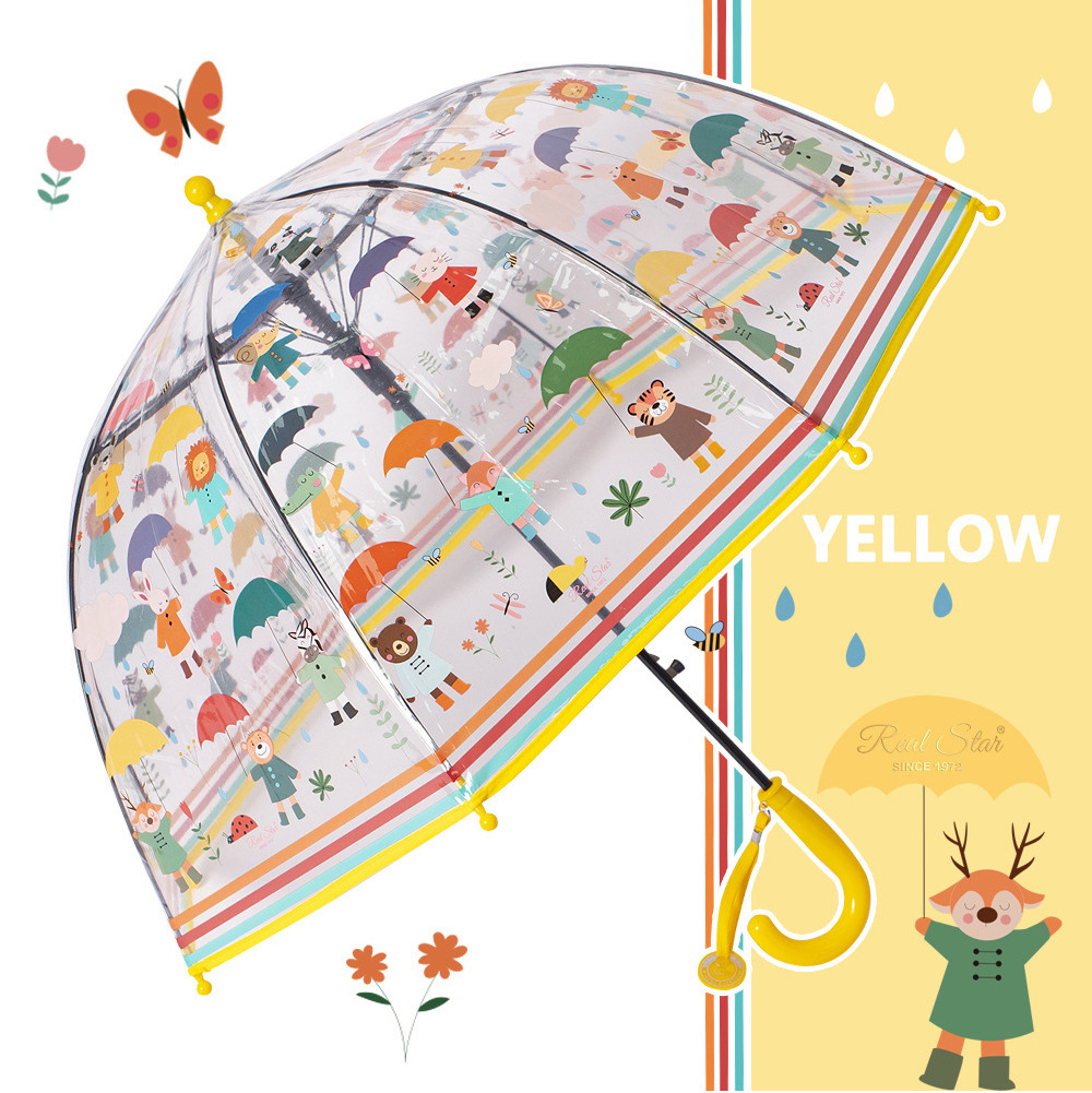 One-piece Clear Pvc Dome Bubble Umbrella Kids Transparent Carton Rain Umbrella With Easy Grip Handle