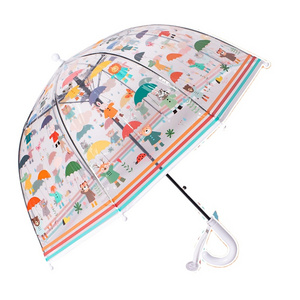 One-piece Clear Pvc Dome Bubble Umbrella Kids Transparent Carton Rain Umbrella With Easy Grip Handle