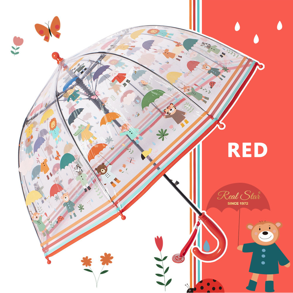 One-piece Clear Pvc Dome Bubble Umbrella Kids Transparent Carton Rain Umbrella With Easy Grip Handle