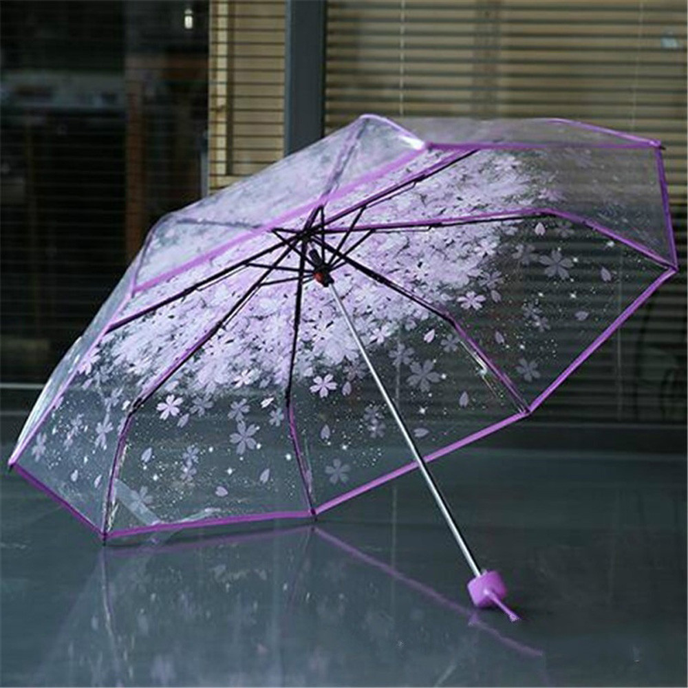 Cute Flower Clear Transparent Bubble Umbrellas For Kids Girls Boys Dome Stick Parasol Windproof Cherry Blossoms Umbrella