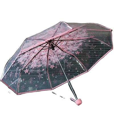 Cute Flower Clear Transparent Bubble Umbrellas For Kids Girls Boys Dome Stick Parasol Windproof Cherry Blossoms Umbrella