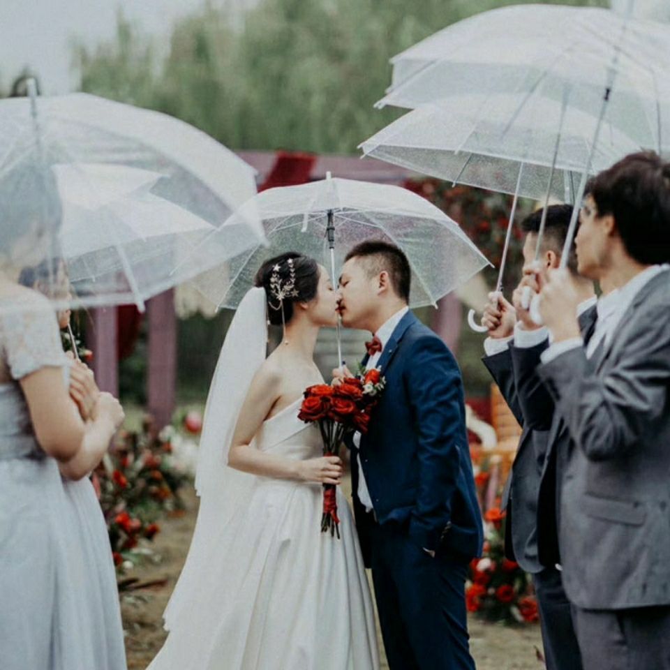 Clear Transparent Rain Umbrella Pvc Dome Bubble Rain Sun Shade Wedding Umbrellas Long Handle Straight Stick Umbrella