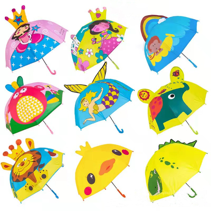 Lightweight Cute Straight Stick Ears Umbrella Toddlers Kids Character Cartoon 3d Animal Frog Child Umbrella