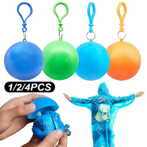 Creative Plastic Disposable Outdoor Hiking Camping Portable Spherical Case Raincoats Promotion Key Chain Raincoat Ball