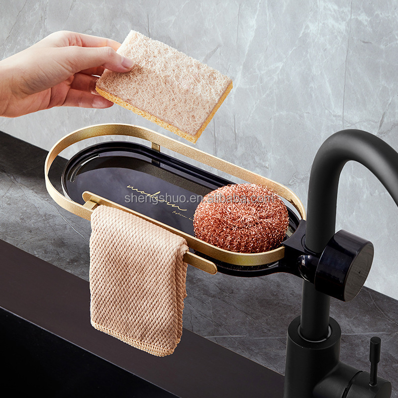 Bathroom Soap Hanging Storage Dish Sponge Towel Dishcloth Holder Stainless Steel Faucet Rag Kitchen Dry Towel Storage Rack