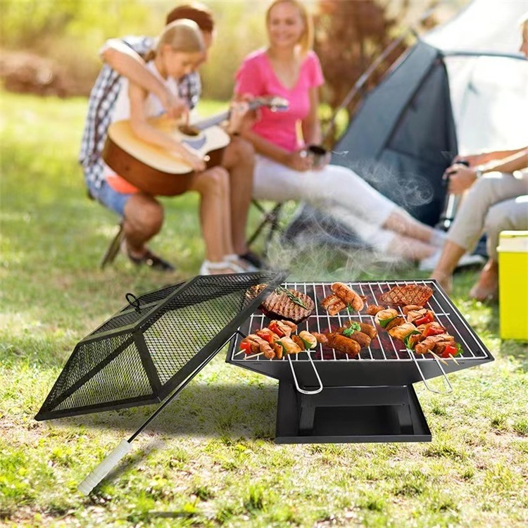 In Stock Outdoor Garden Camping Backyard Mini Charcoal BBQ Grills Fire Pit Grill Fire Pit With BBQ Grill