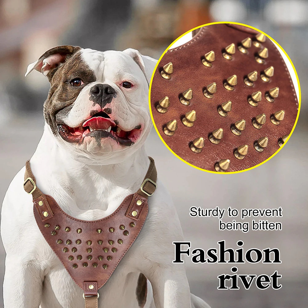 Cool Spiked Studded Dog Harness Durable Leather Dog Harness Vest For Medium Large Dogs Pitbull Bulldog Boxer Accessories