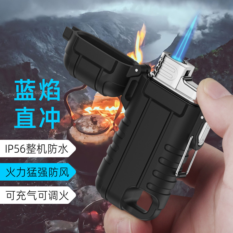 Creative Waterproof Direct Flush Lighter Outdoor Camping Portable Windproof Blue Flame Lighter