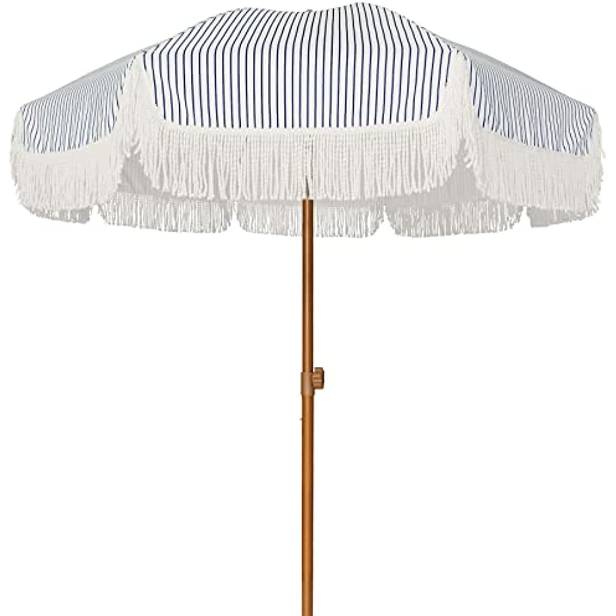 Whole Garden Parasol Beach Umbrella With Tassels Long Handle Wind Reinforcement Uv Protection Sunshade Umbrella