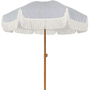 Whole Garden Parasol Beach Umbrella With Tassels Long Handle Wind Reinforcement Uv Protection Sunshade Umbrella