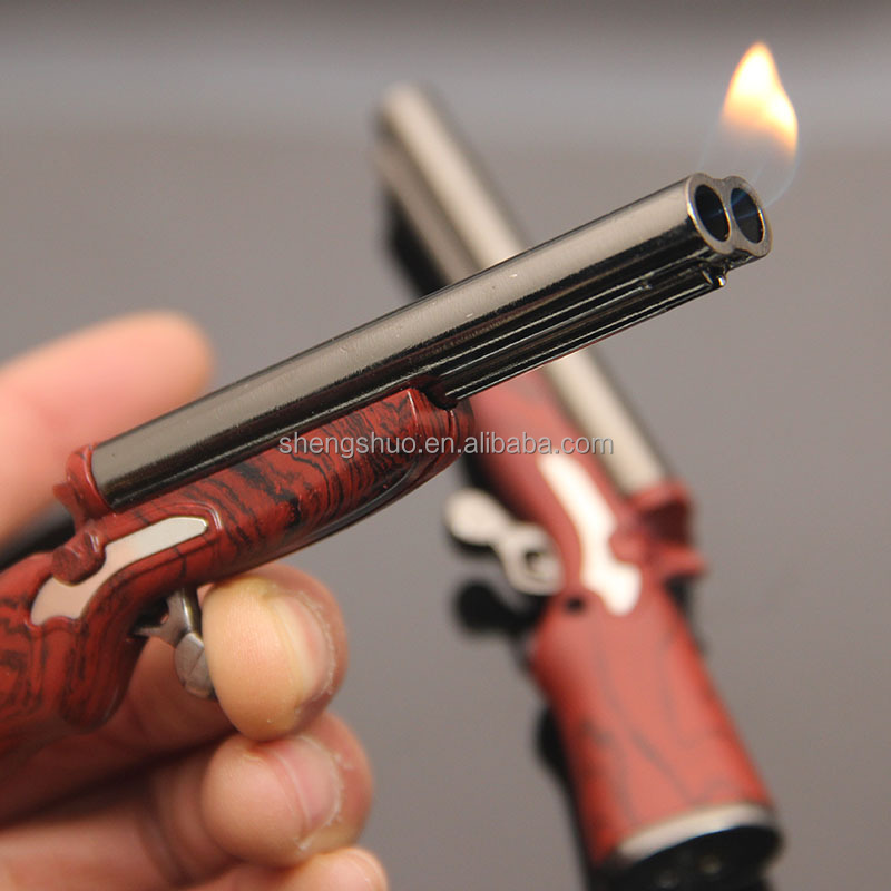 Hot Selling Toy Gun Shape Lighter Dual Fire Blue Flame Torch Lighter Cigar Accessories Lighter Smoking Accessories