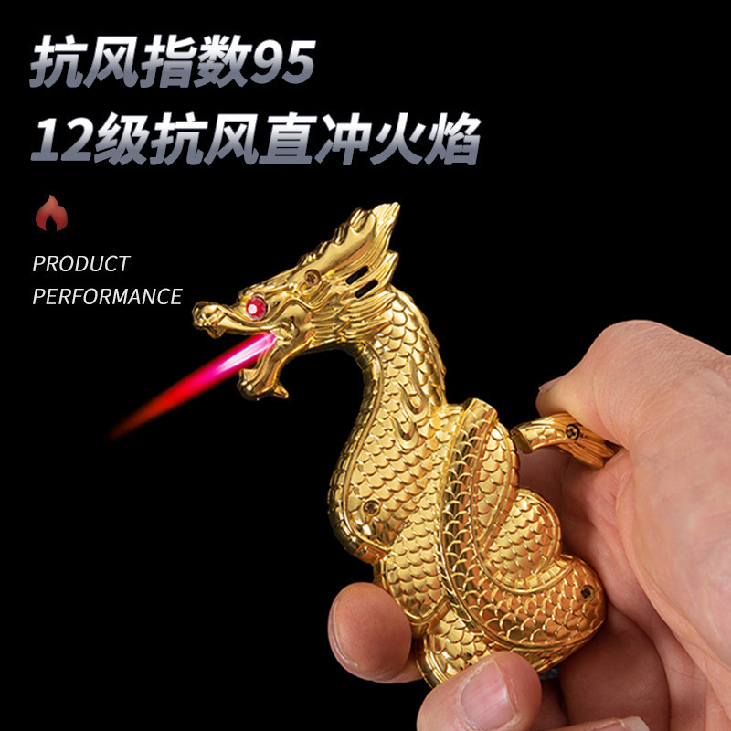 2024 Year Of Dragon A Coiled Dragon Gas Lighter Red Flame Windproof Creative Cigarette Lighter