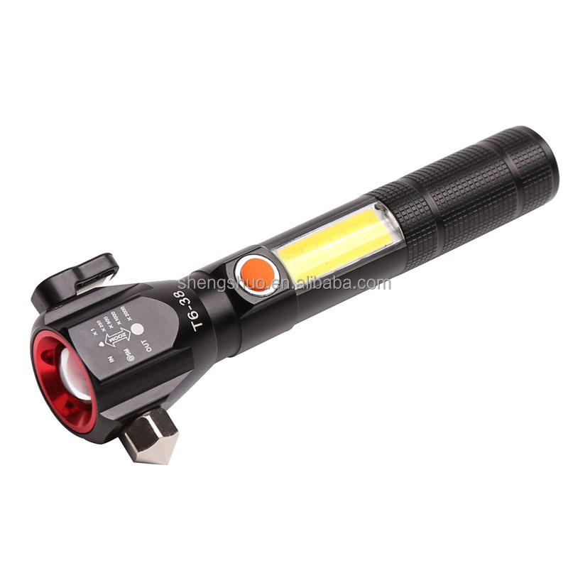 Hot Sale Security Emergency Led Rechargeable Tactical Flashlights Safety Hammer Flashlight With Cob Side Light Magnet