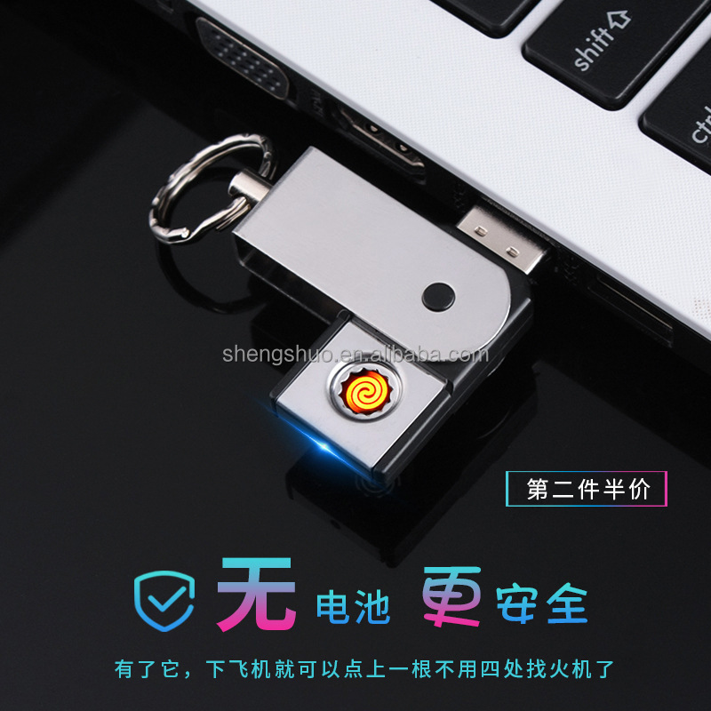 Portable Electric Novelty Lighter Windproof Environmental Protection Tool Usb Charging Lighter Flameless No Gas Keychain Lighter