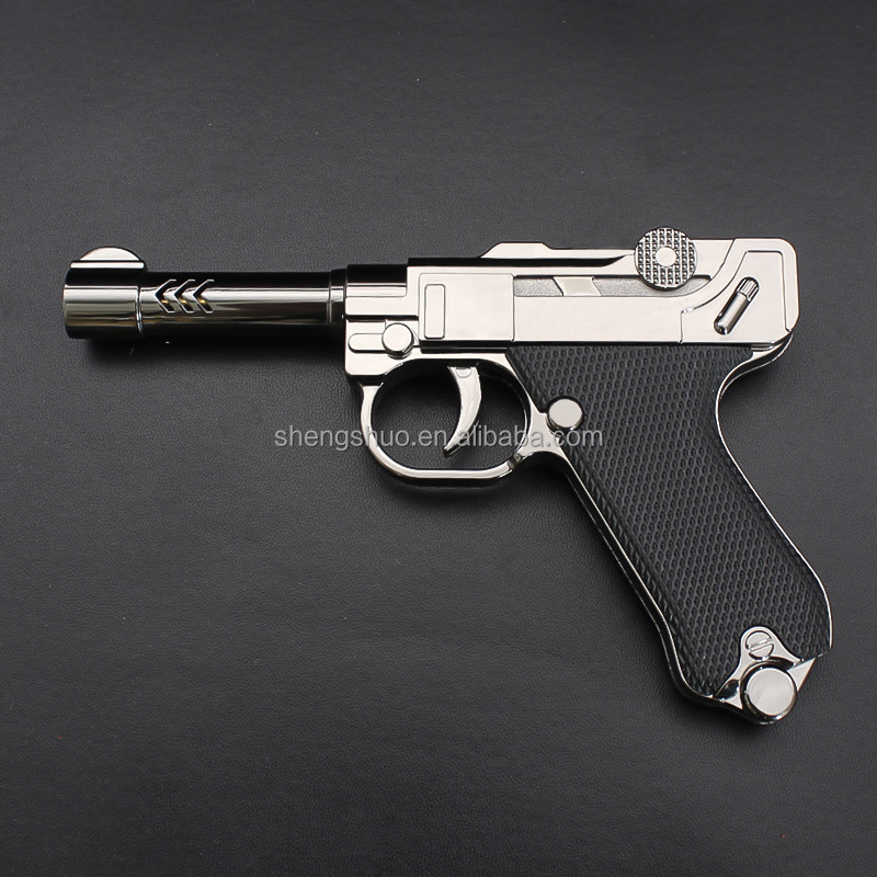 Creative Gun-shaped Cigar Lighter German Luger Pistol Butane Torch With Inflatable Jet Flame For Cigarettes