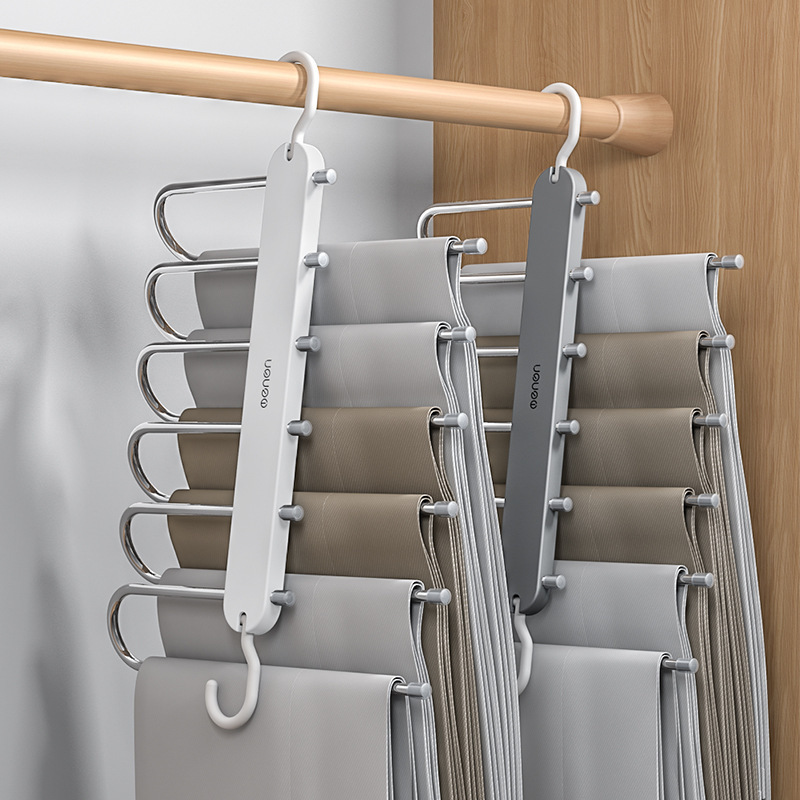 Stainless Steel Folding Pants Racks Tie Hanger Shelf Bedroom Closet Organizer Wardrobe Storage 6 in 1 Magic Trouser Rack Hanger