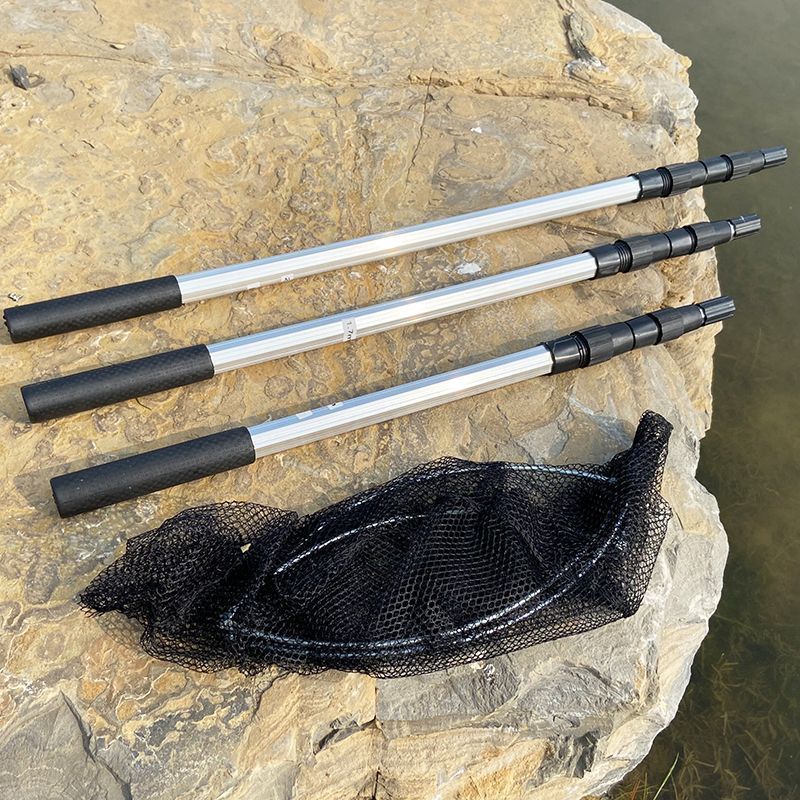 Fly Carp Fishing Rubber Nylon Pe Fishing Landing Net With Aluminum Telescopic Pole