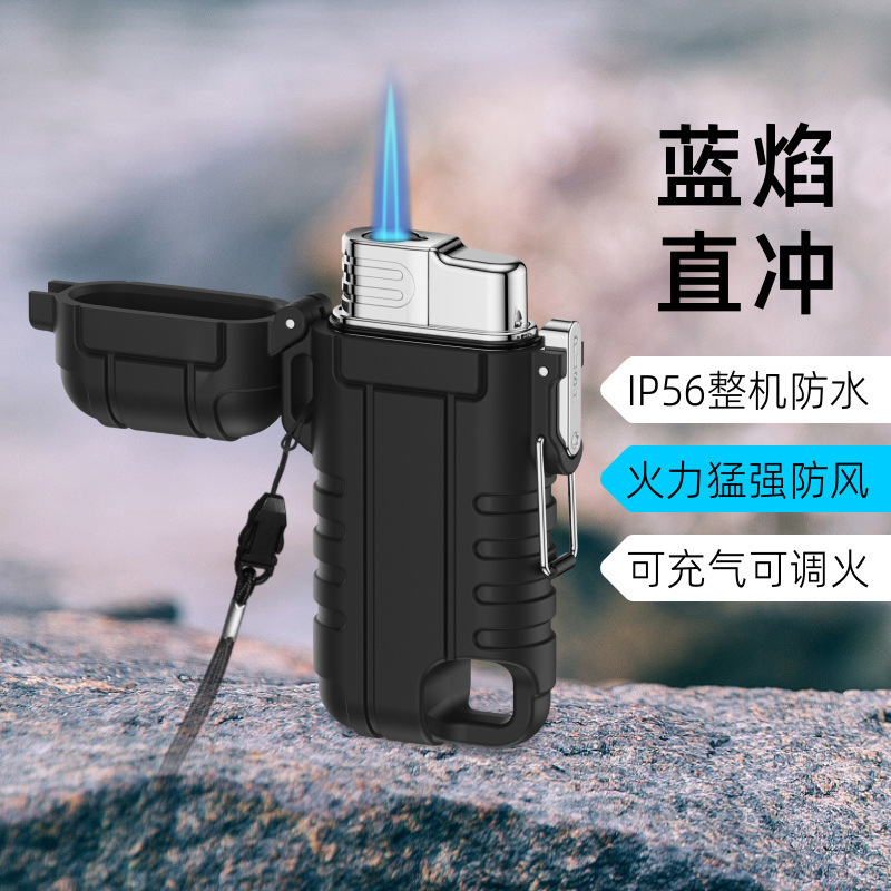 Creative Waterproof Direct Flush Lighter Outdoor Camping Portable Windproof Blue Flame Lighter