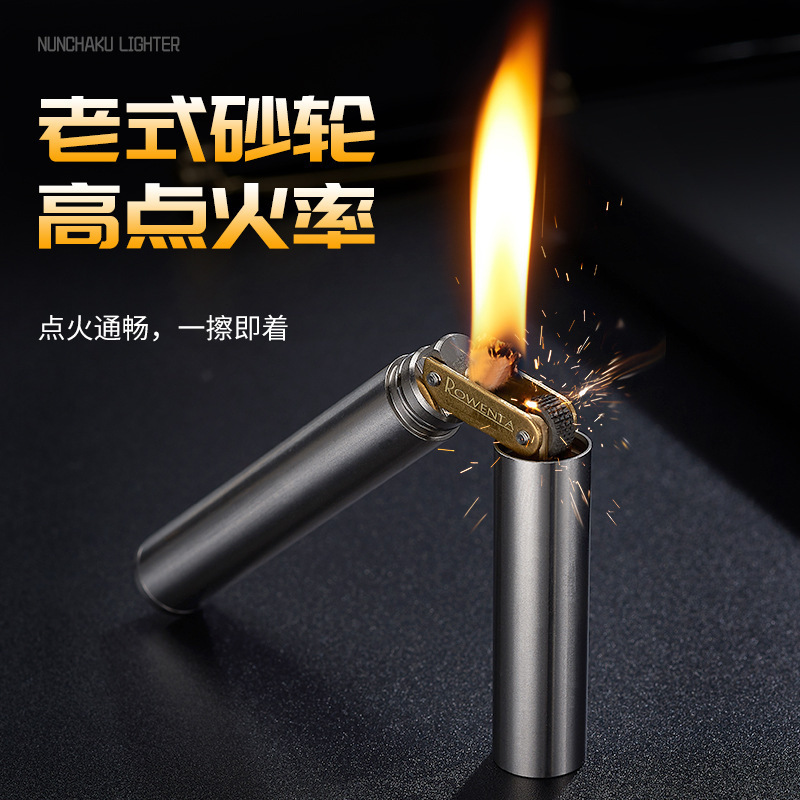 Vintage Kerosene Lighter Old Pure Copper Creative Fine Pan Dragon Stick Nunchucks Mini Pocket Lighter For Men Caka Lighter