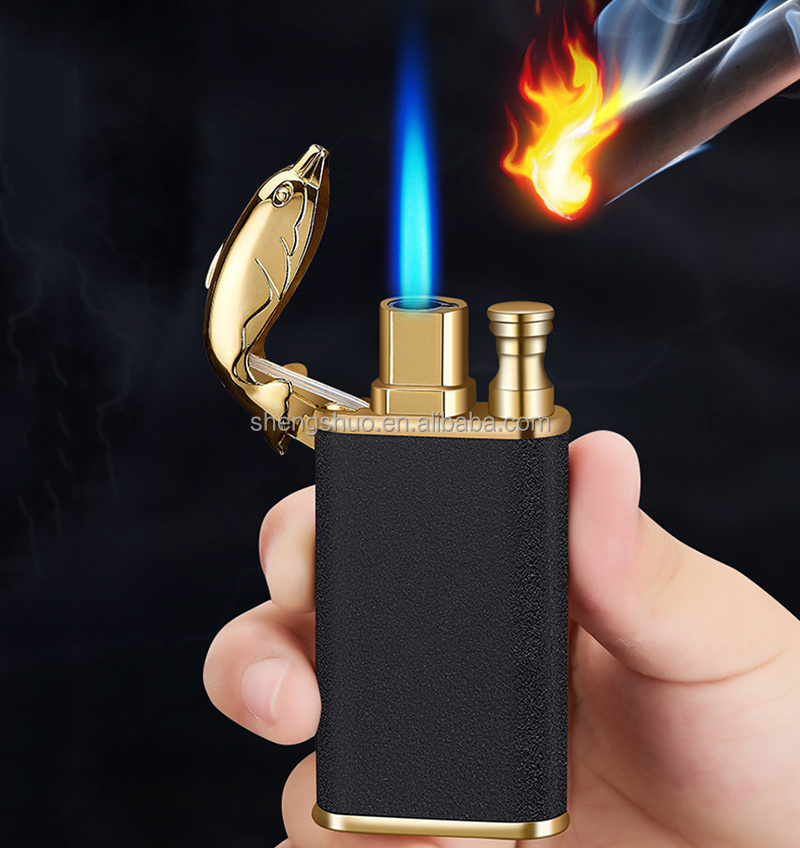 Jet Flame Open Fire Windproof Inflatable Crocodile Lighter Men's Gift Creative Dragon Double Fire Lighter