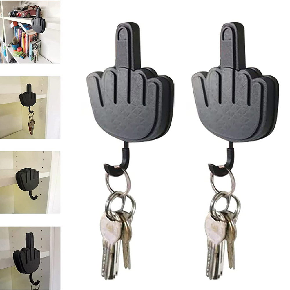 Retractable Middle Finger Hook Key Holder Wall Clothes Hanger Room Decoration Punch-Free Sticky Hook Self Adhesive Hooks as Gift