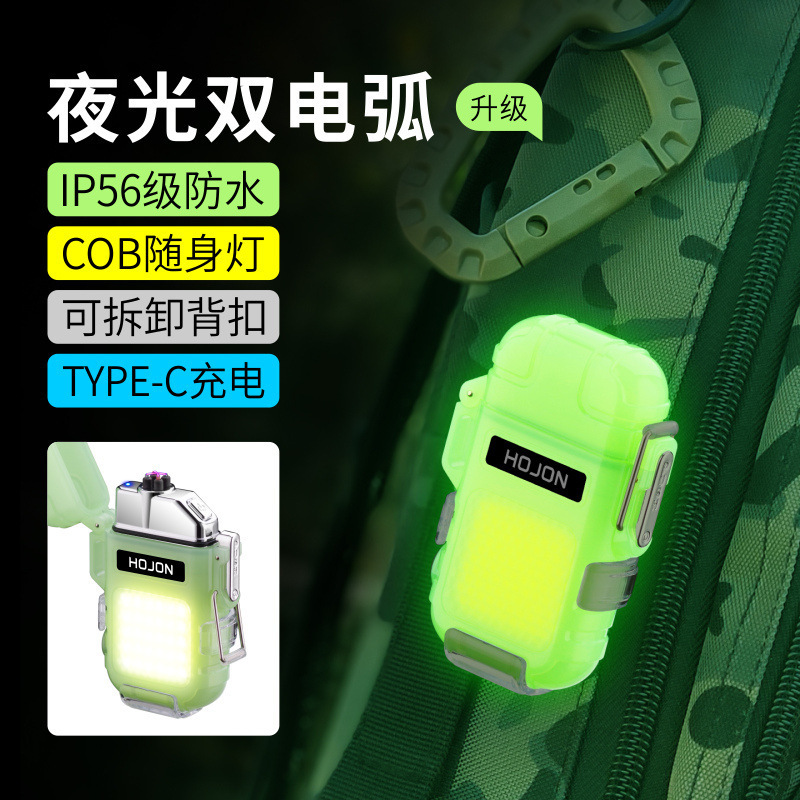 Type C Usb Rechargeable Lighter Transparent Outdoor Waterproof Led Flashlight Lighter