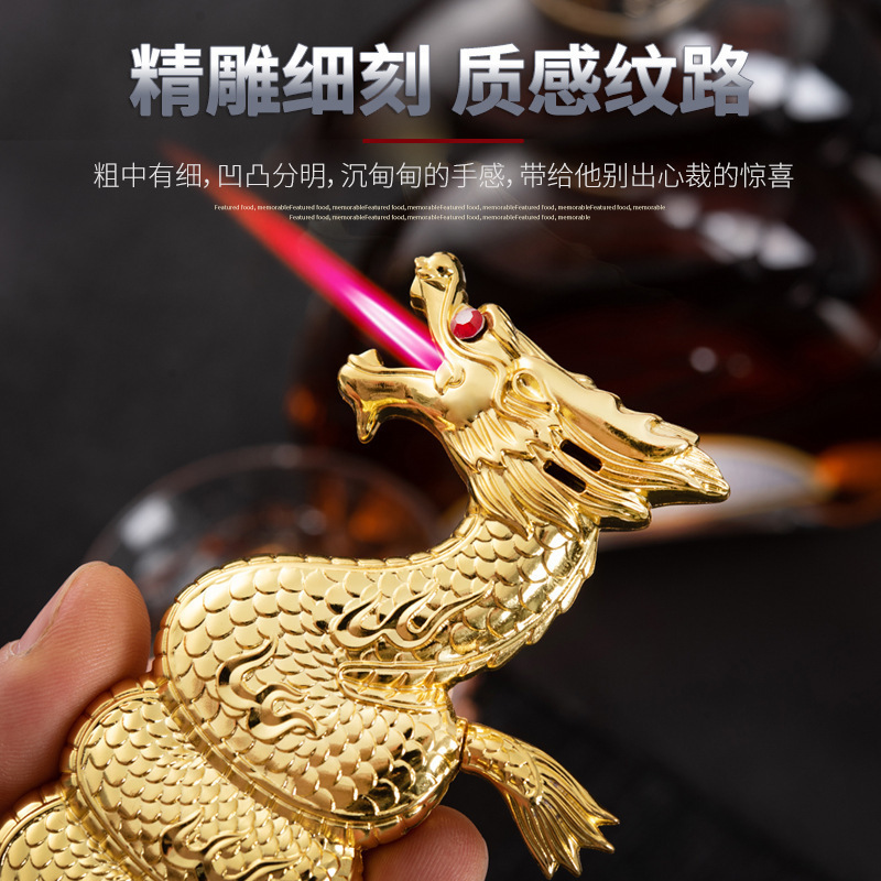 2024 Year Of Dragon A Coiled Dragon Gas Lighter Red Flame Windproof Creative Cigarette Lighter