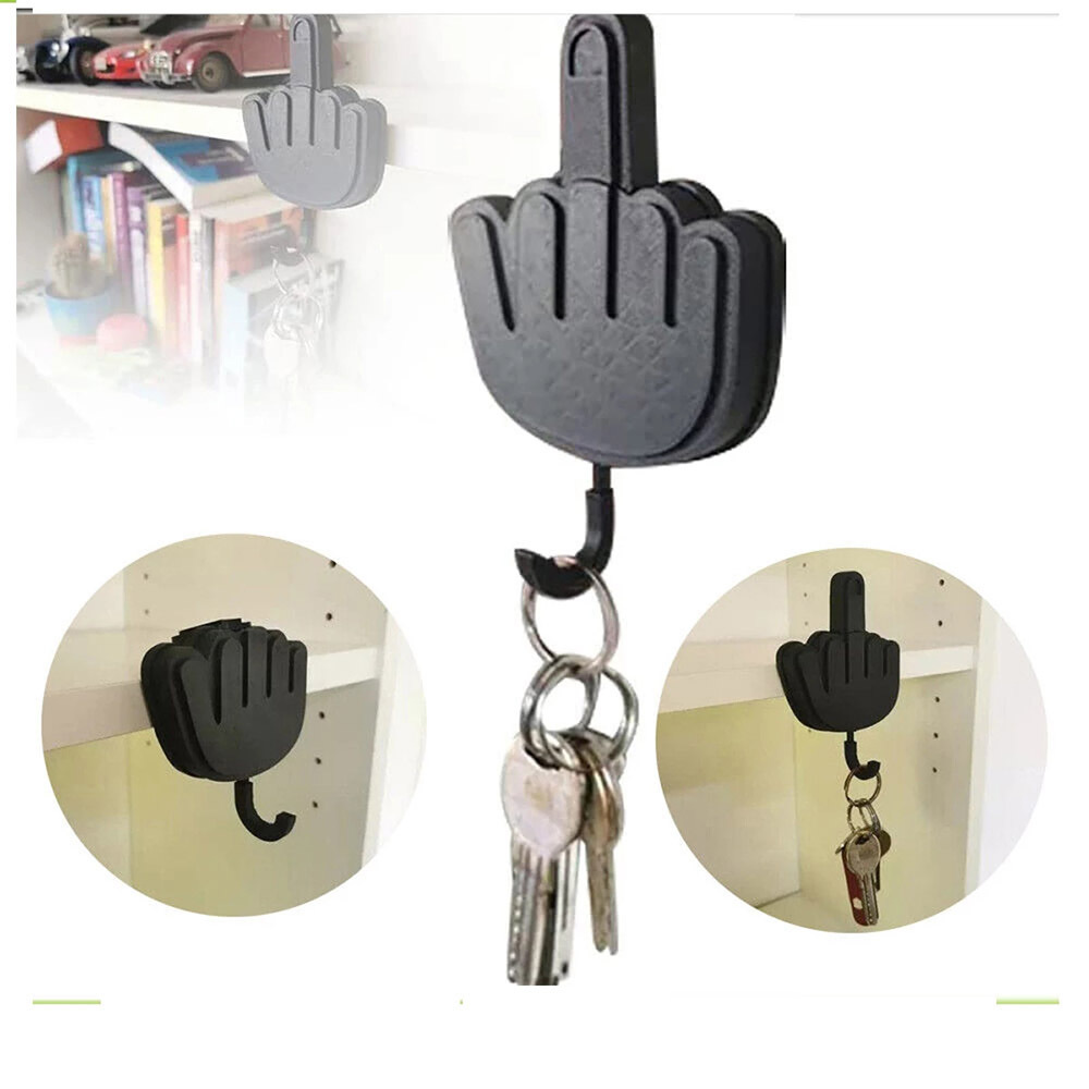 Retractable Middle Finger Hook Key Holder Wall Clothes Hanger Room Decoration Punch-Free Sticky Hook Self Adhesive Hooks as Gift