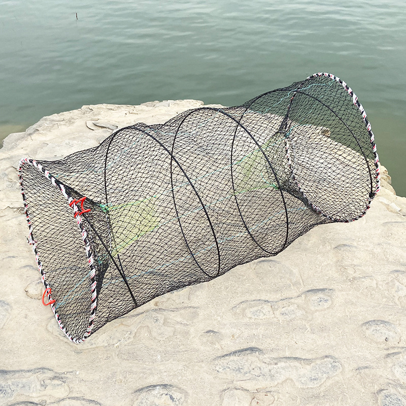 Foldable Fishing Net 1*1cm Large Mesh Crab Cage Spring Round Telescopic 6 Strands With Knotted Net