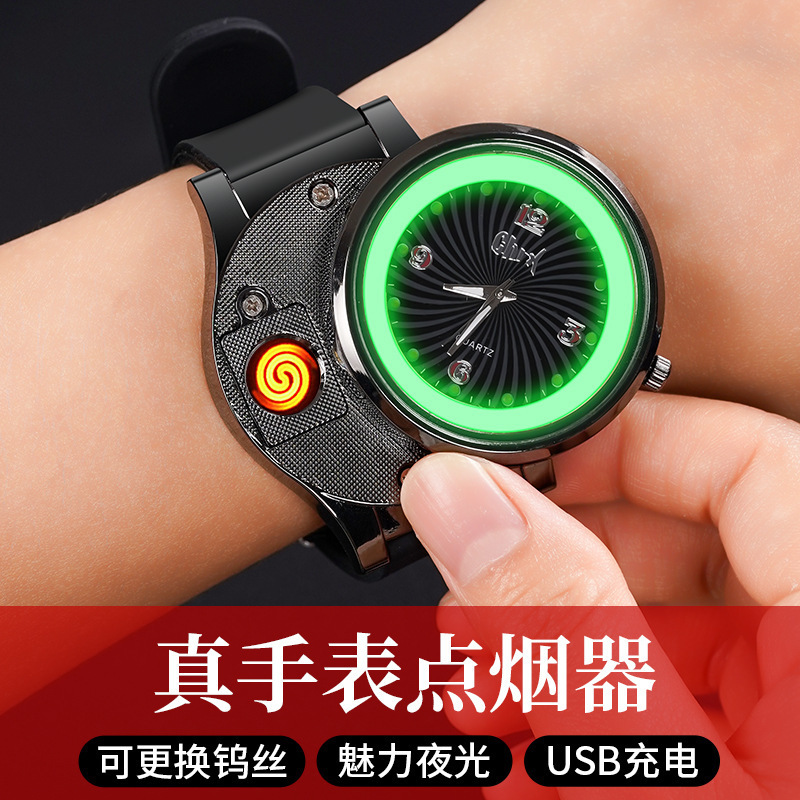 Dual-use Multifunction Change Watch Charging Lighter Outdoor Portable Compass Lighter Usb Cigarette Electronic Lighter