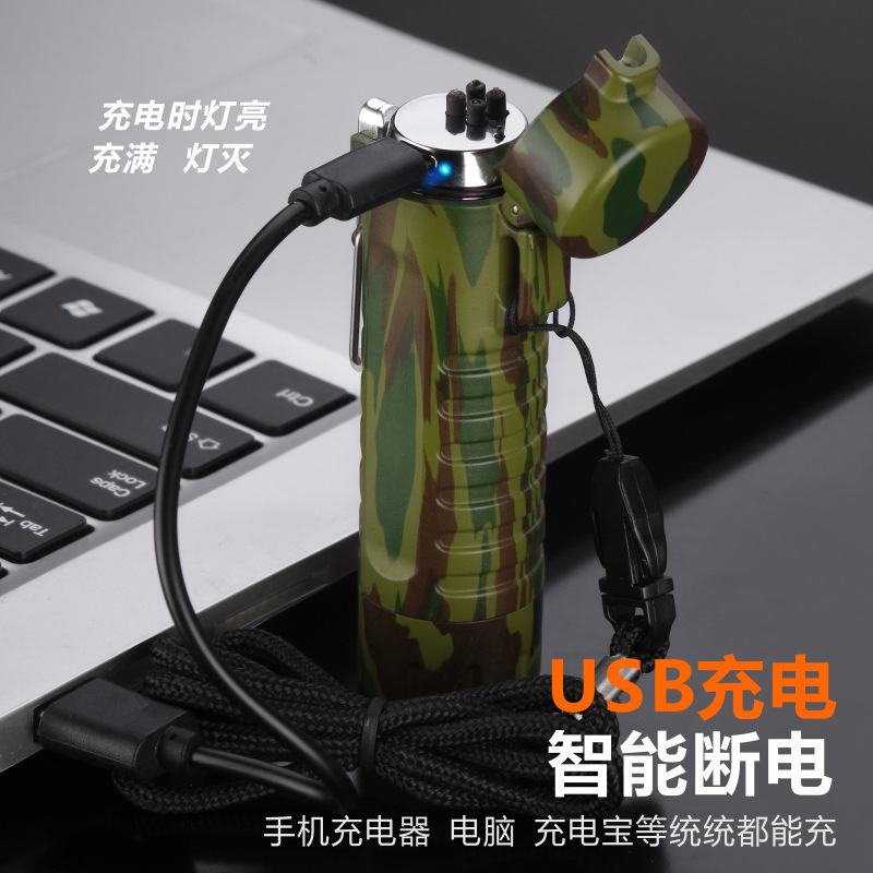 Usb Rechargeable Led Flashlight Electric Lighter Waterproof Plasma Lighter Flameless Windproof Arc Lighter Camping Accessories