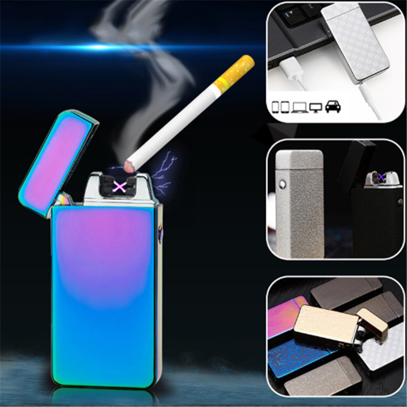 New USB Electric Smoking Cigarette Flameless Windproof Rechargeable Metal Lighters