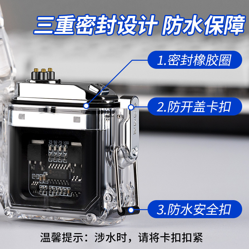 New Outdoor Windproof Waterproof Double Arc Cigarette Lighter Transparent Body Lighter Usb Pulse Camping Lighter