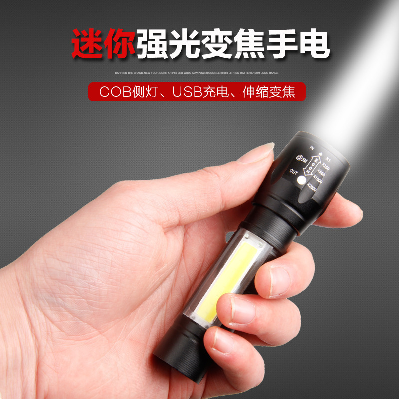 Mini Led Cob Flashlight Zoomable Portable Usb Tactical Rechargeable Flashlight For Outdoor Camping Fishing