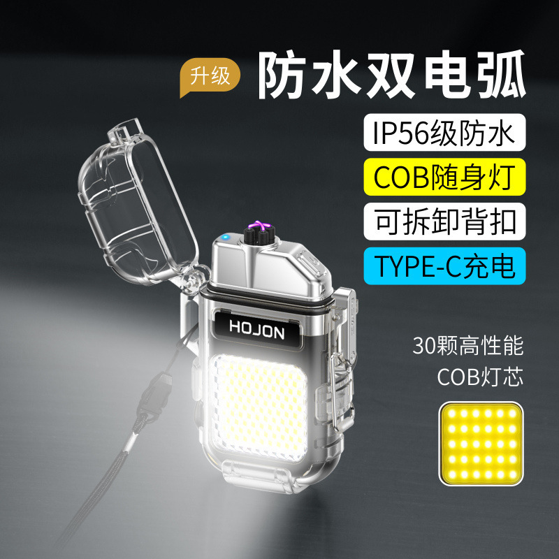 Type C Usb Rechargeable Lighter Transparent Outdoor Waterproof Led Flashlight Lighter