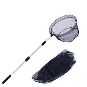 Fly Carp Fishing Rubber Nylon Pe Fishing Landing Net With Aluminum Telescopic Pole