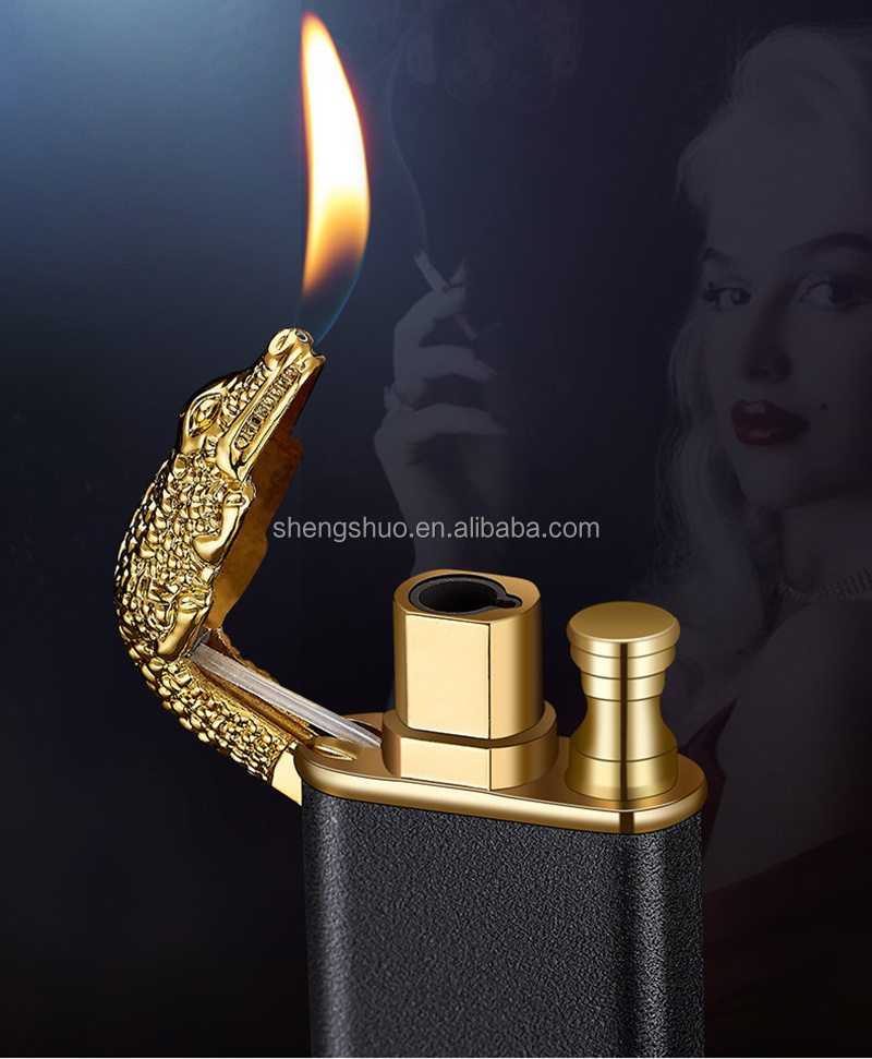 Jet Flame Open Fire Windproof Inflatable Crocodile Lighter Men's Gift Creative Dragon Double Fire Lighter