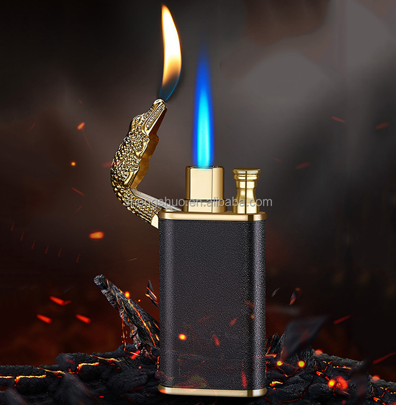 Jet Flame Open Fire Windproof Inflatable Crocodile Lighter Men's Gift Creative Dragon Double Fire Lighter