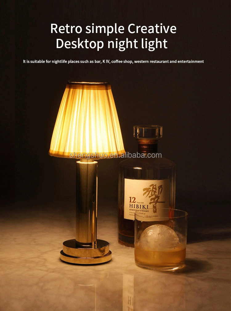 With Dimmer USB Rechargeable Night Lamp Fabric Lampshade, Atmosphere Lights for Bar Restaurant Decor Cloth Coffee Table Light